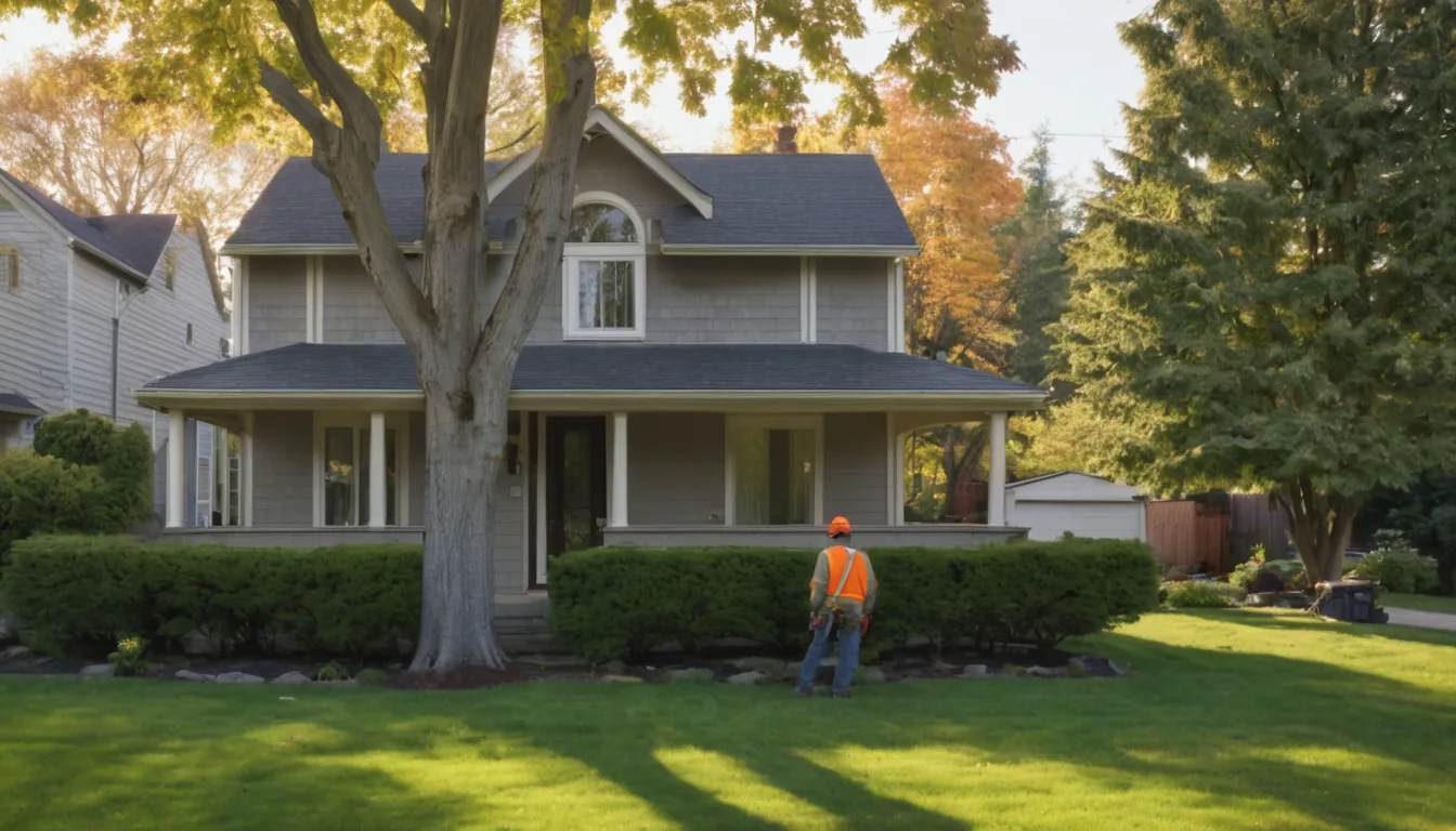 Homeowner talking with a tree provider in a Joliet front yard